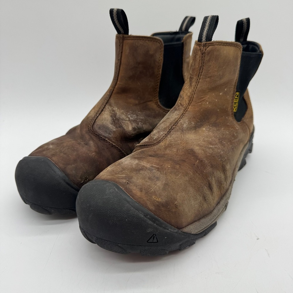 KEEN Utility Men's US 14 D Brown Leather Chelsea Pull-On Work Boots